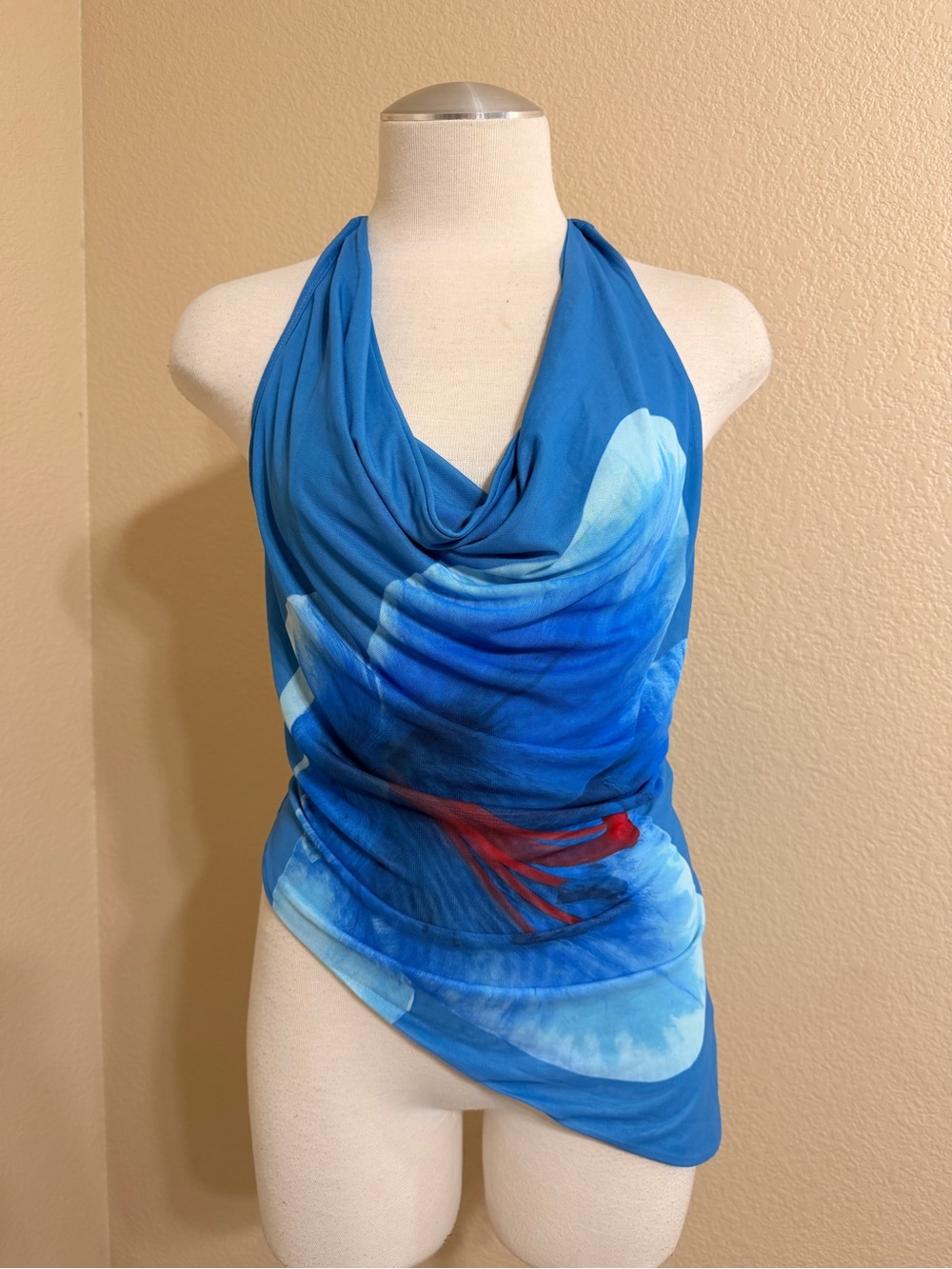 Blue asymmetrical Camisole with Red flower size medium new